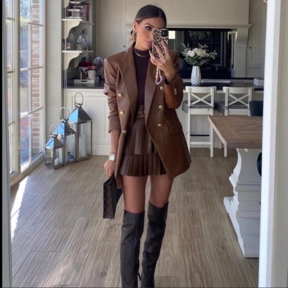 NWT ZARA PLEATED FAUX LEATHER SKIRT WHISKY 3046/328 - Picture 8 of 13